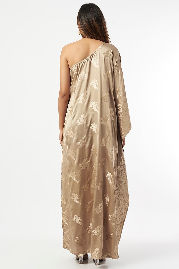 Beige Silk Zari Weaved Kaftan by Shriya Singhi at Pernia's Pop Up Shop