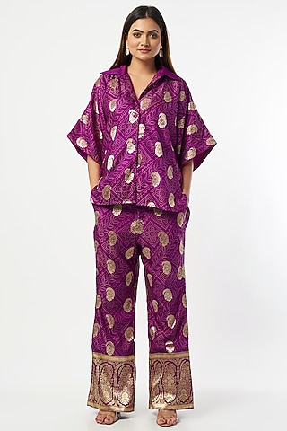 Purple Silk Zari Co-Ord Set by Shriya Singhi