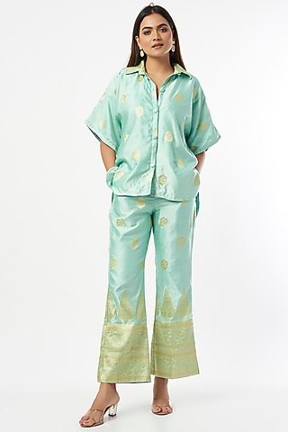 Sky Blue Silk Zari Co-Ord Set by Shriya Singhi