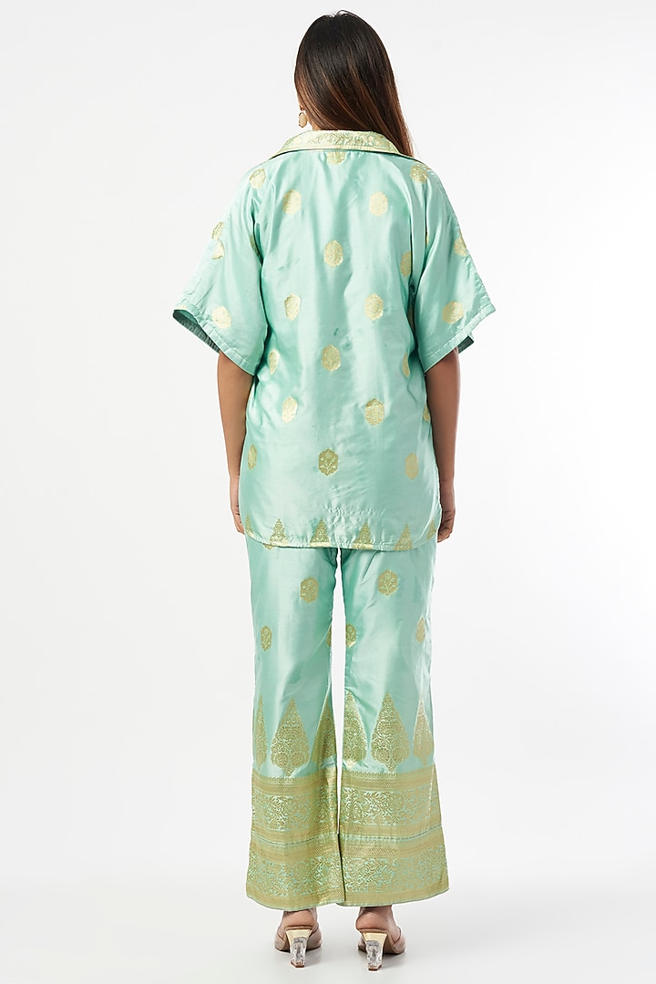 Sky Blue Silk Zari Co-Ord Set by Shriya Singhi at Pernia's Pop Up Shop