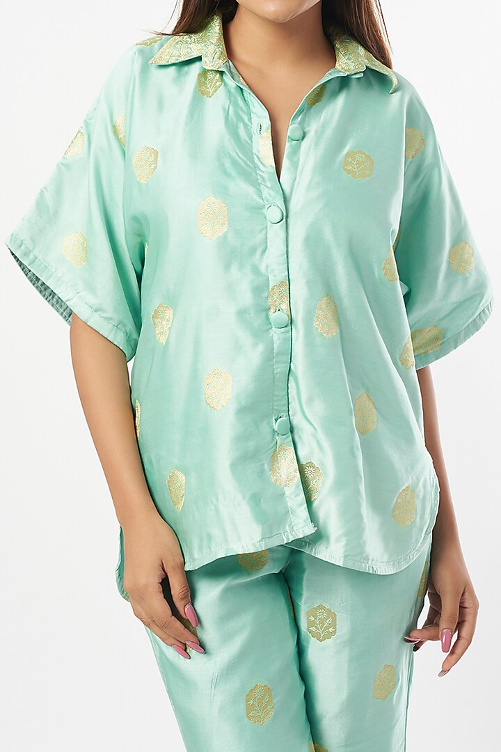 Sky Blue Silk Zari Co-Ord Set by Shriya Singhi at Pernia's Pop Up Shop