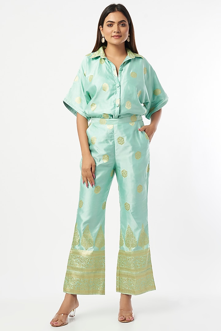 Sky Blue Silk Zari Co-Ord Set by Shriya Singhi at Pernia's Pop Up Shop
