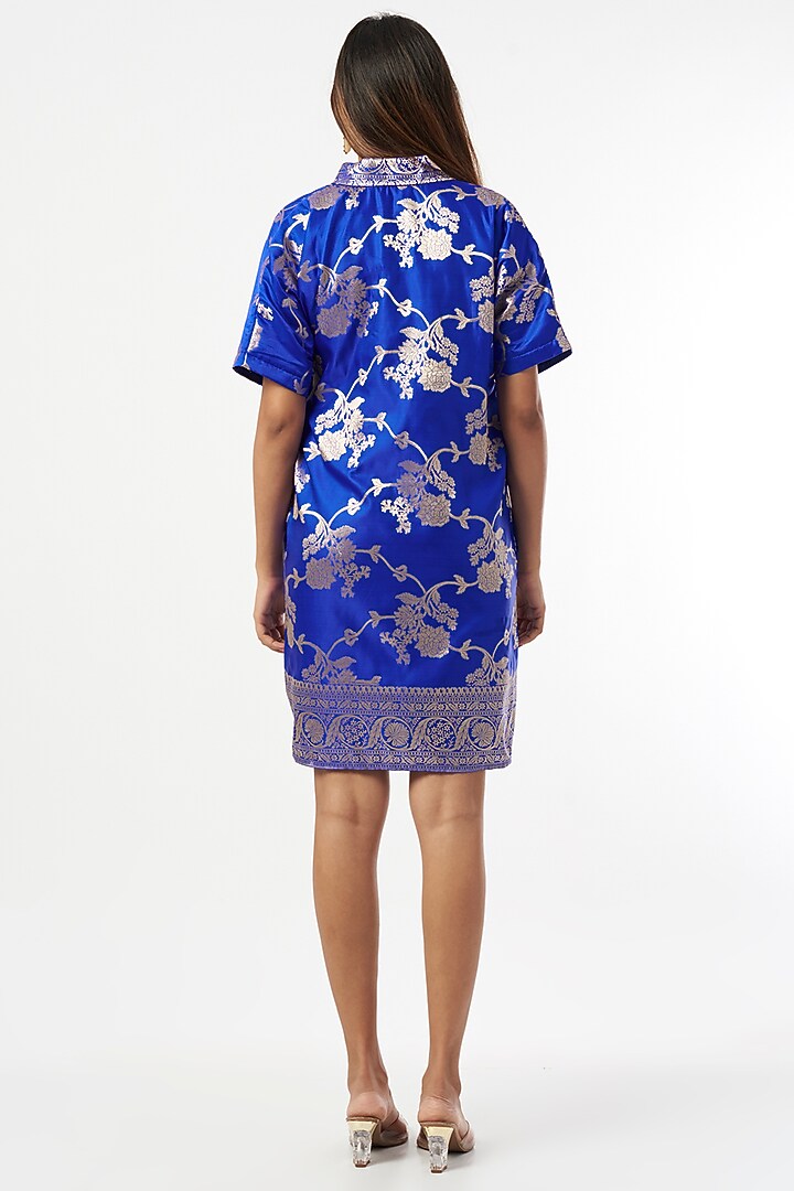 Cobalt Blue Silk Zari Summer Shirt Dress by Shriya Singhi at Pernia's Pop Up Shop