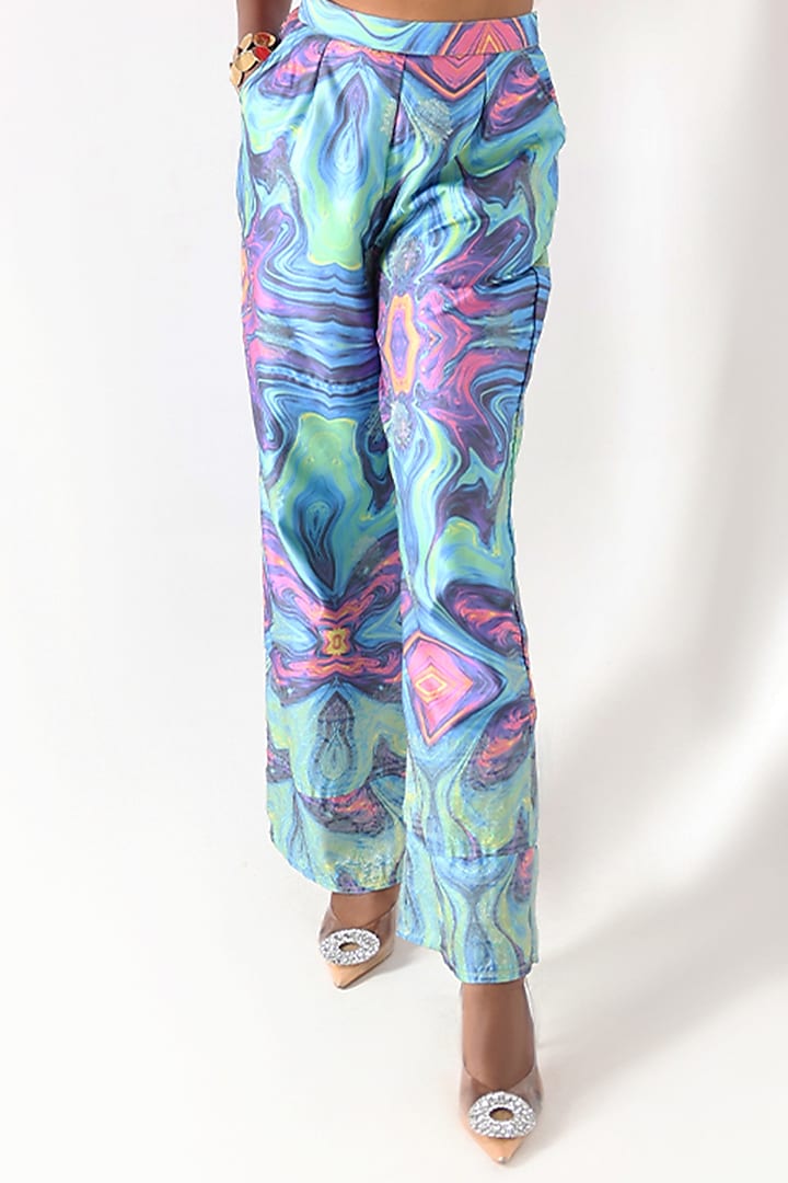 Multi-Colored Banarasi Silk Printed High-Waisted Pants by Shriya Singhi