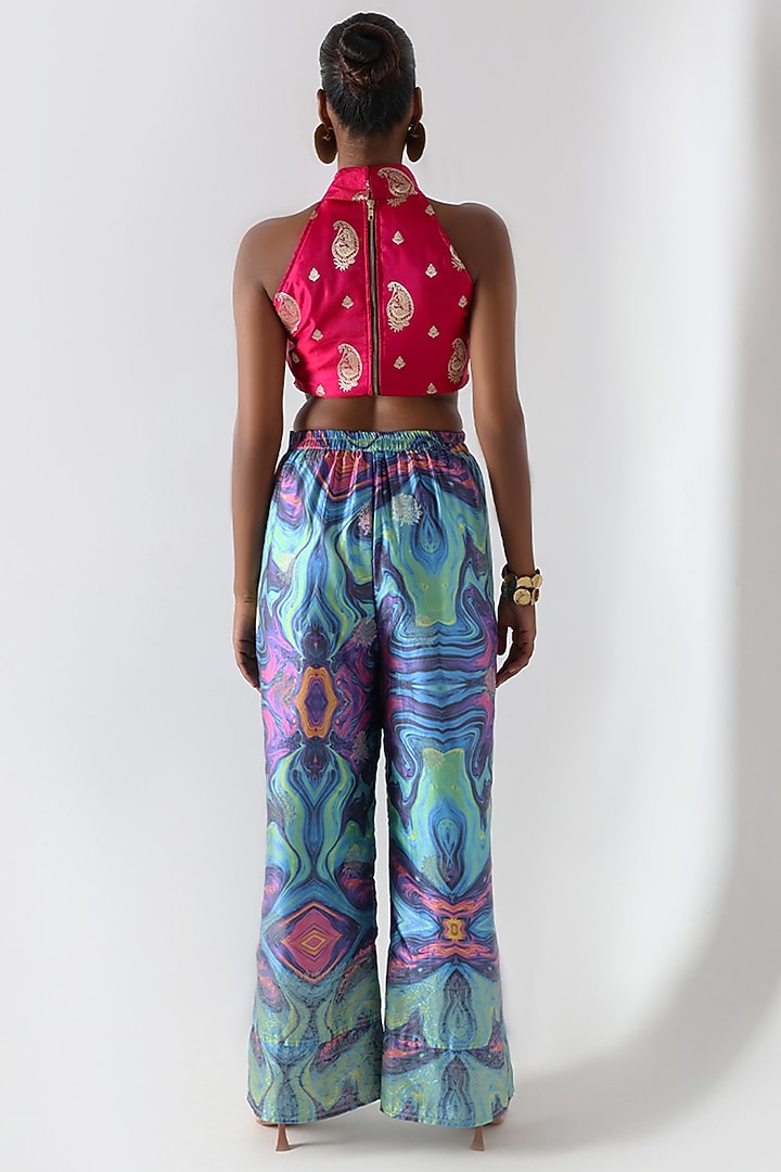 Multi-Colored Banarasi Silk Printed High-Waisted Pants by Shriya Singhi at Pernia's Pop Up Shop