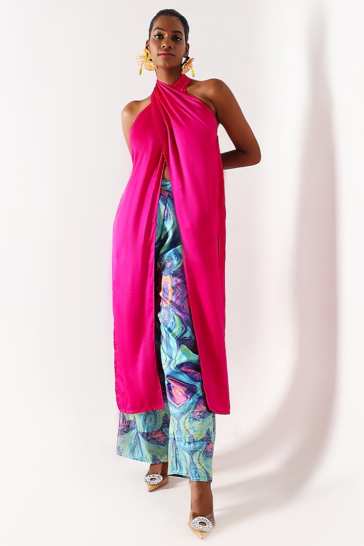 Pink Silk Draped Halter Top by Shriya Singhi
