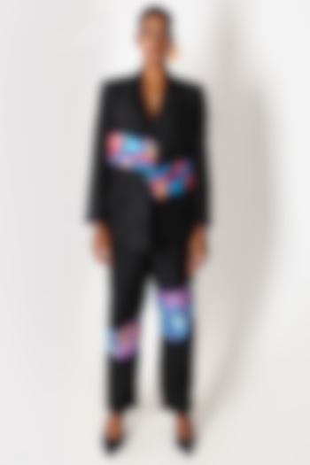 Black Pure Silk Printed Blazer Set by Shriya Singhi at Pernia's Pop Up Shop