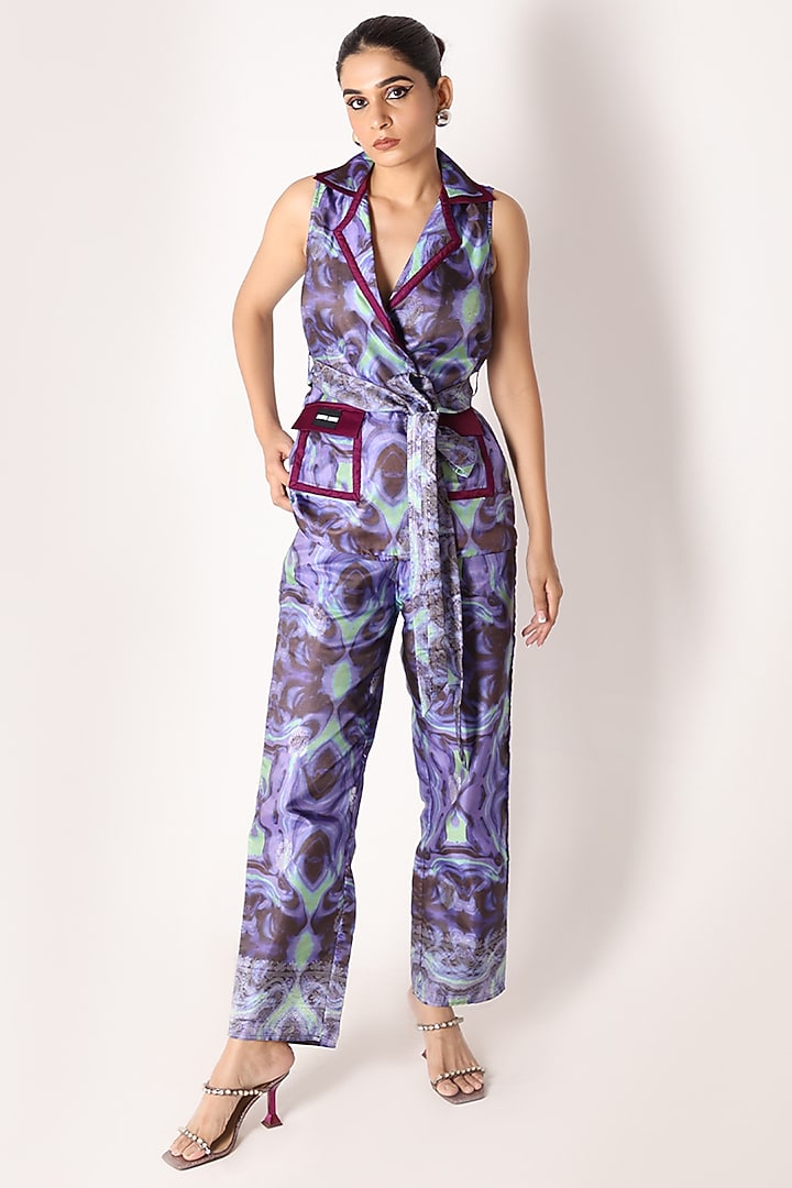 Black & Purple Banarasi Silk Printed Co-Ord Set by Shriya Singhi at Pernia's Pop Up Shop