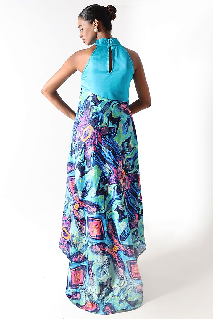 Blue Banarasi Silk Printed Halter Maxi Summer Dress by Shriya Singhi at Pernia's Pop Up Shop