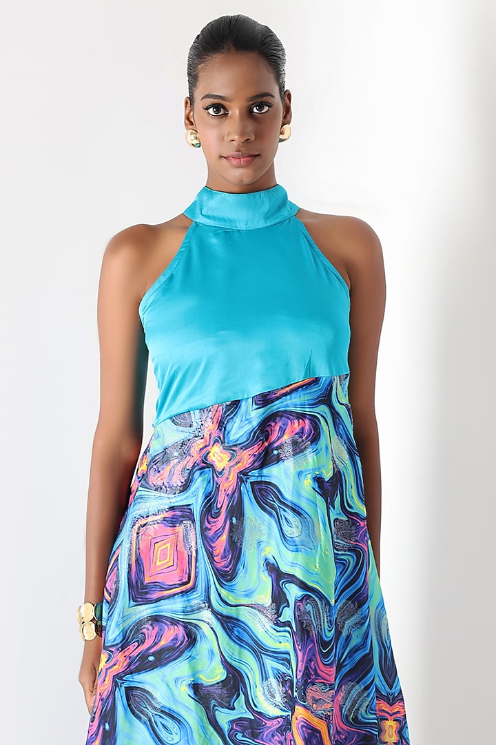 Blue Banarasi Silk Printed Halter Maxi Summer Dress by Shriya Singhi at Pernia's Pop Up Shop