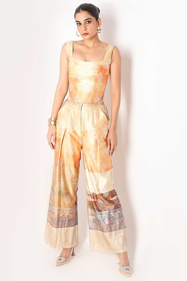 Golden Beige Banarasi Silk Printed Co-Ord Set by Shriya Singhi at Pernia's Pop Up Shop