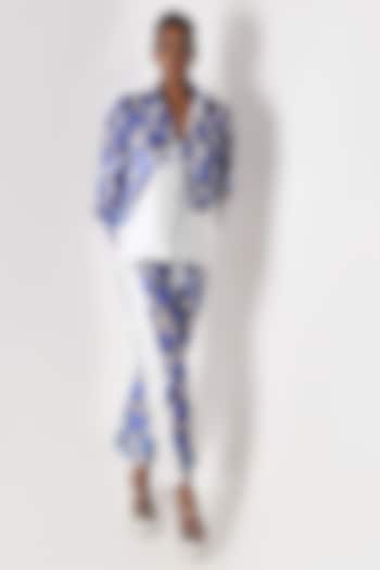 Blue & White Banarasi Silk Printed Co-Ord Set by Shriya Singhi at Pernia's Pop Up Shop