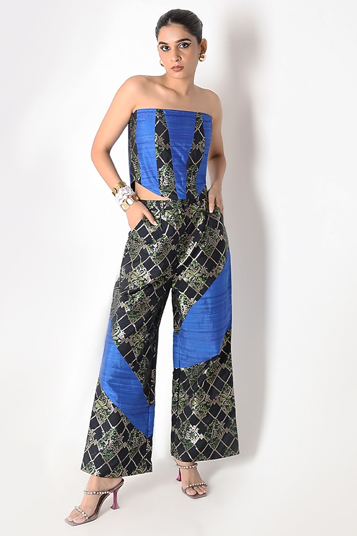 Blue & Black Banarasi Silk Co-Ord Set by Shriya Singhi at Pernia's Pop Up Shop