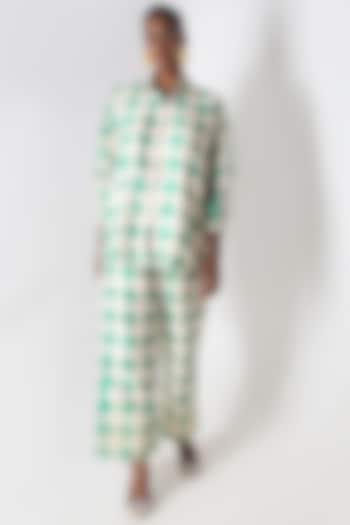 Green & White Banarasi Silk Printed Co-Ord Set by Shriya Singhi at Pernia's Pop Up Shop
