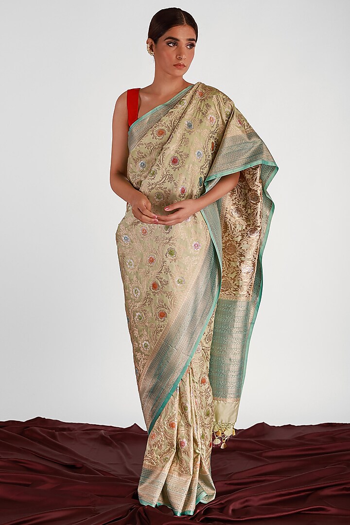 Mint Green Mashru Silk Saree Set by Shriya Singhi