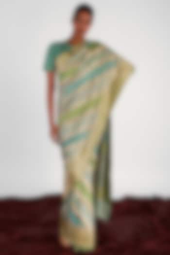 Green Mashru Silk Striped Saree Set by Shriya Singhi