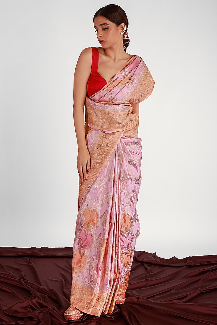Pink Mashru Silk Saree Set by Shriya Singhi