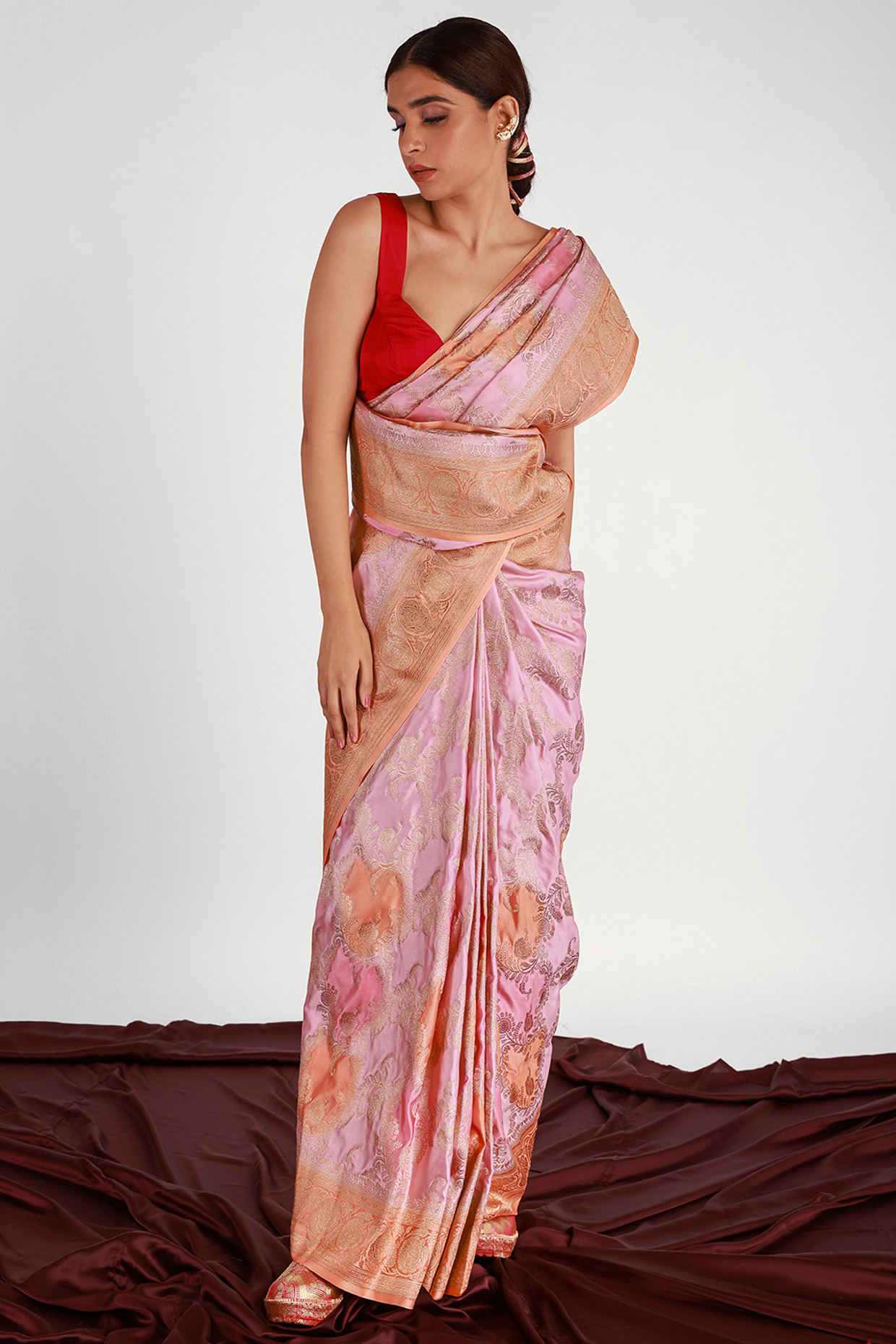 Pink Mashru Silk Party Wear Saree Set by Shriya Singhi at Pernia's Pop Up Shop