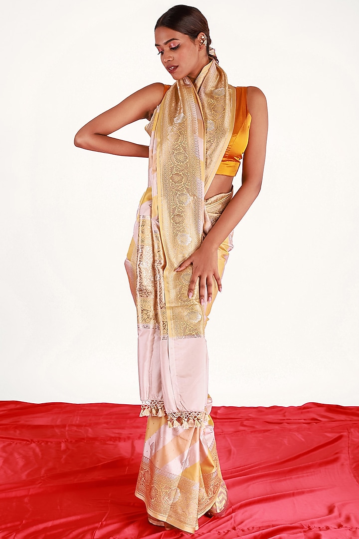 Mustard Mashru Silk Saree Set With Banarasi Weave by Shriya Singhi