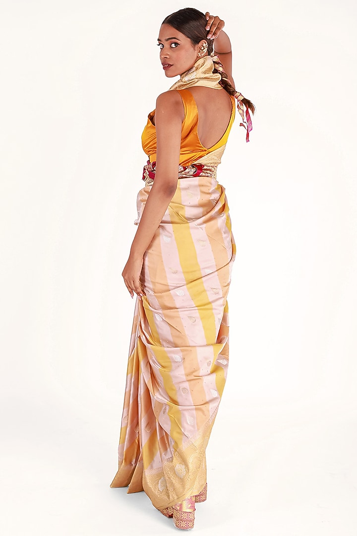Mustard Mashru Silk Party Wear Saree Set With Banarasi Weave by Shriya Singhi at Pernia's Pop Up Shop