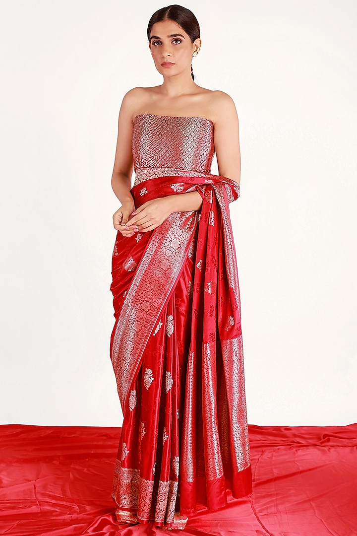 Royal Maroon Mashru Silk Saree Set by Shriya Singhi