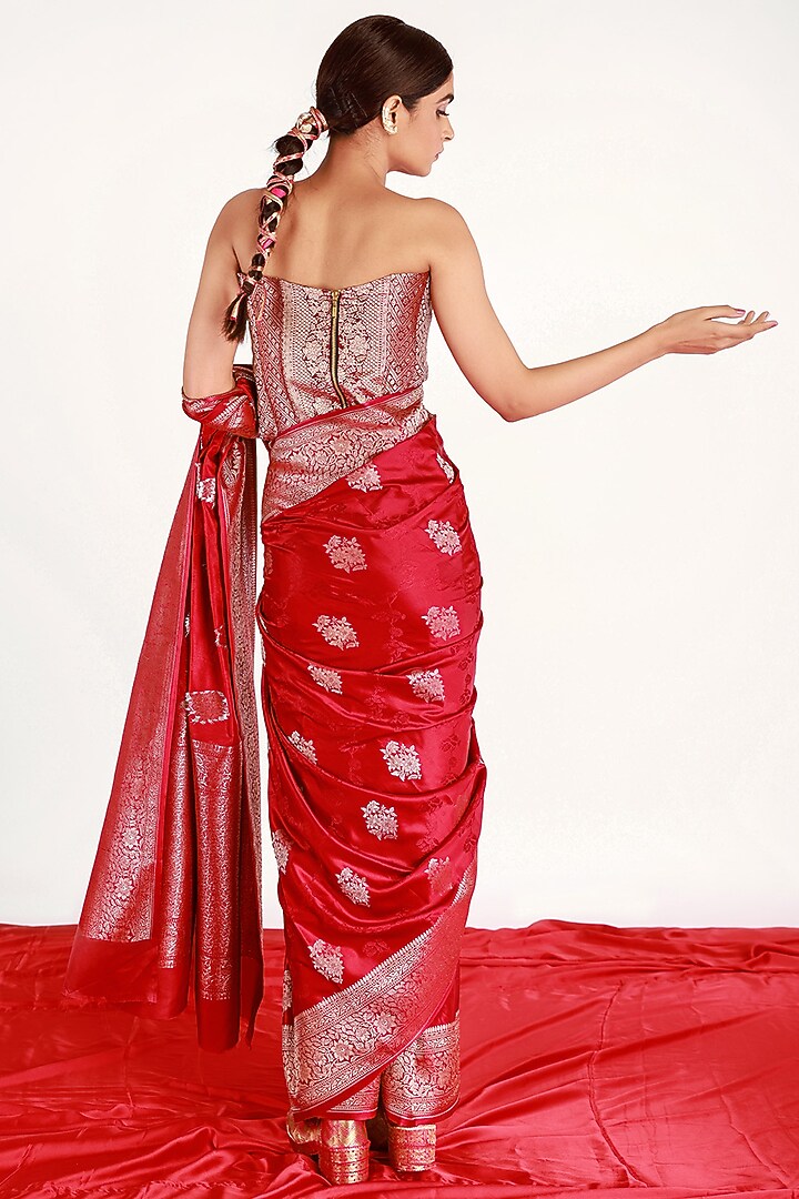 Royal Maroon Mashru Silk Party Wear Saree Set by Shriya Singhi at Pernia's Pop Up Shop