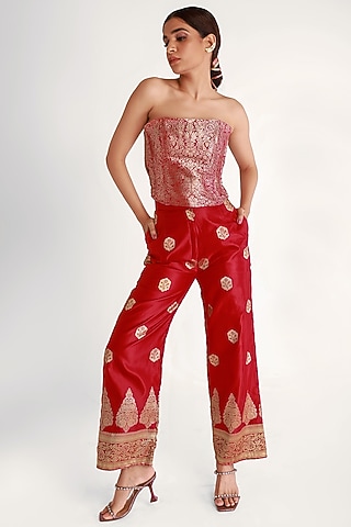 Red Mashru Silk Co-Ord Set by Shriya Singhi