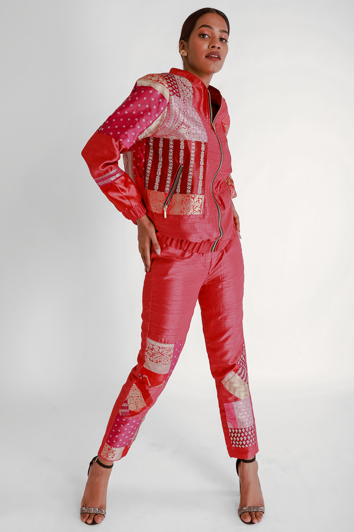 Fuchsia Mashru Silk Bomber Jacket by Shriya Singhi