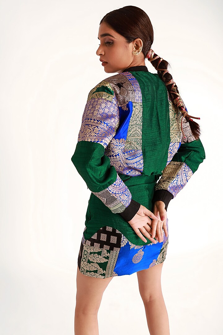 Green & Blue Mashru Silk Skirt Set by Shriya Singhi at Pernia's Pop Up Shop