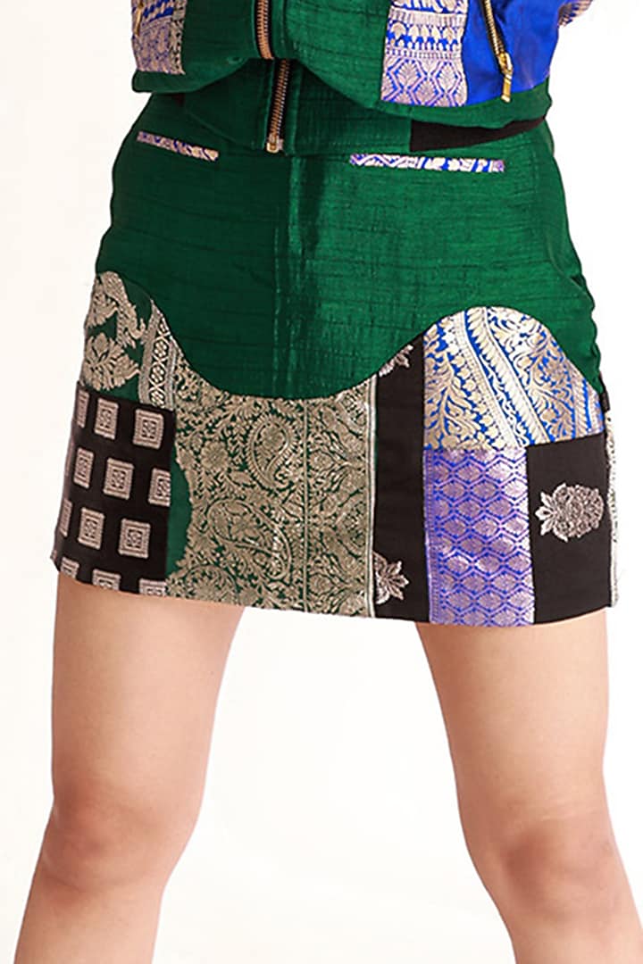 Green & Blue Mashru Silk Skirt Set by Shriya Singhi at Pernia's Pop Up Shop