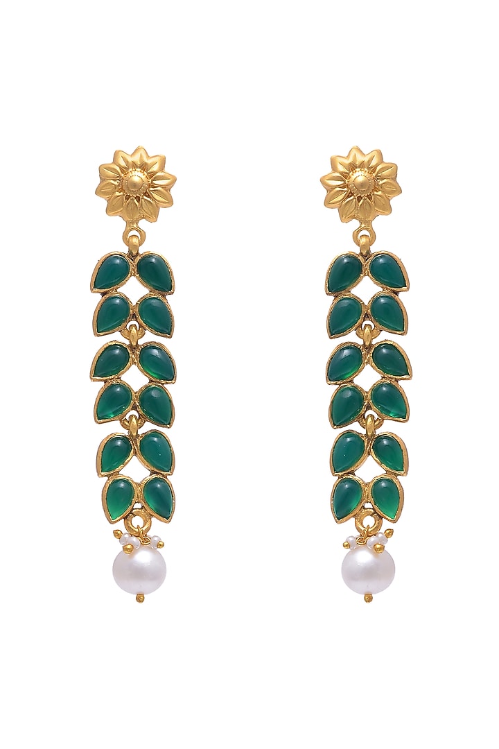 Gold Plated Pearl & Green Onyx Earrings by Shubh Silver at Pernia's Pop Up Shop