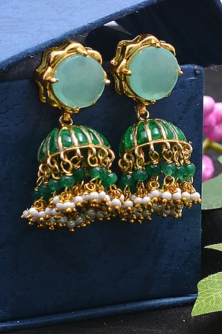 Gold Plated Handcrafted Earrings In Sterling Silver by Shubh Silver