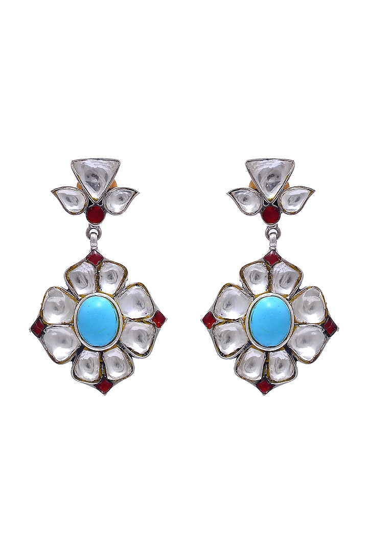 Silver Finish Crystal Polki Earrings In Sterling Silver by Shubh Silver at Pernia's Pop Up Shop