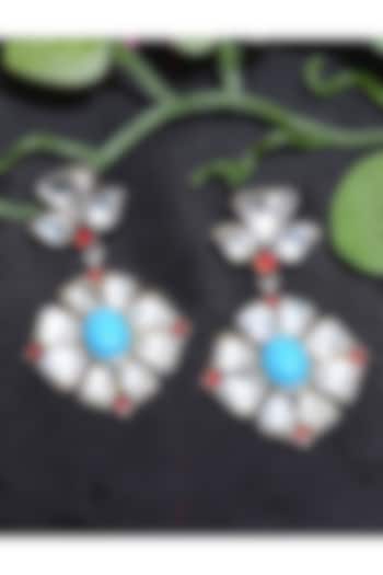 Silver Finish Crystal Polki Earrings In Sterling Silver by Shubh Silver at Pernia's Pop Up Shop