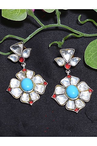Silver Finish Crystal Polki Earrings In Sterling Silver by Shubh Silver