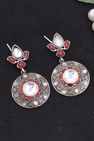 Silver Finish Handcrafted Earrings In Sterling Silver by Shubh Silver
