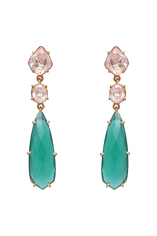 Gold Plated Crystal Polki Jadau Earrings In Sterling Silver by Shubh Silver