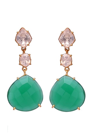 Gold Plated Crystal Polki  Handcrafted Earrings In Sterling Silver by Shubh Silver