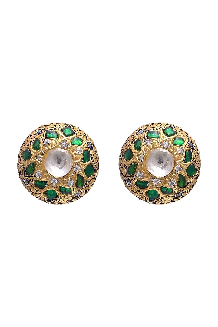 Gold Plated Crystal Polki Jadau Earrings In Sterling Silver by Shubh Silver at Pernia's Pop Up Shop