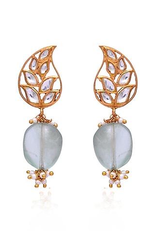 Gold Plated Crystal Polki Jadau Handcrafted Earrings In Sterling Silver by Shubh Silver