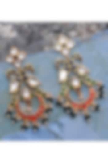 Gold Plated Jadau Meenakari Dangler Earrings In Sterling Silver by Shubh Silver