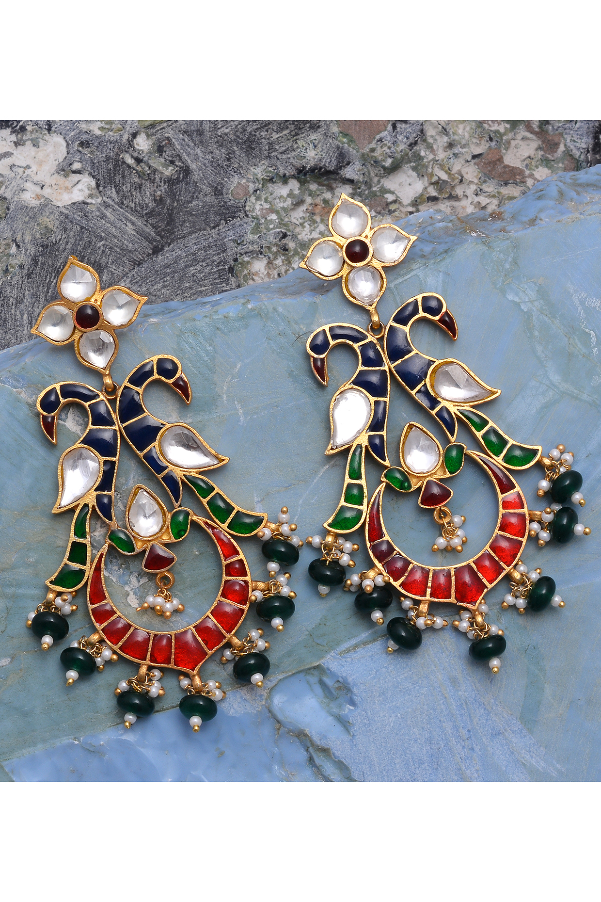 Gold Plated Jadau Meenakari Dangler Earrings In Sterling Silver by Shubh Silver