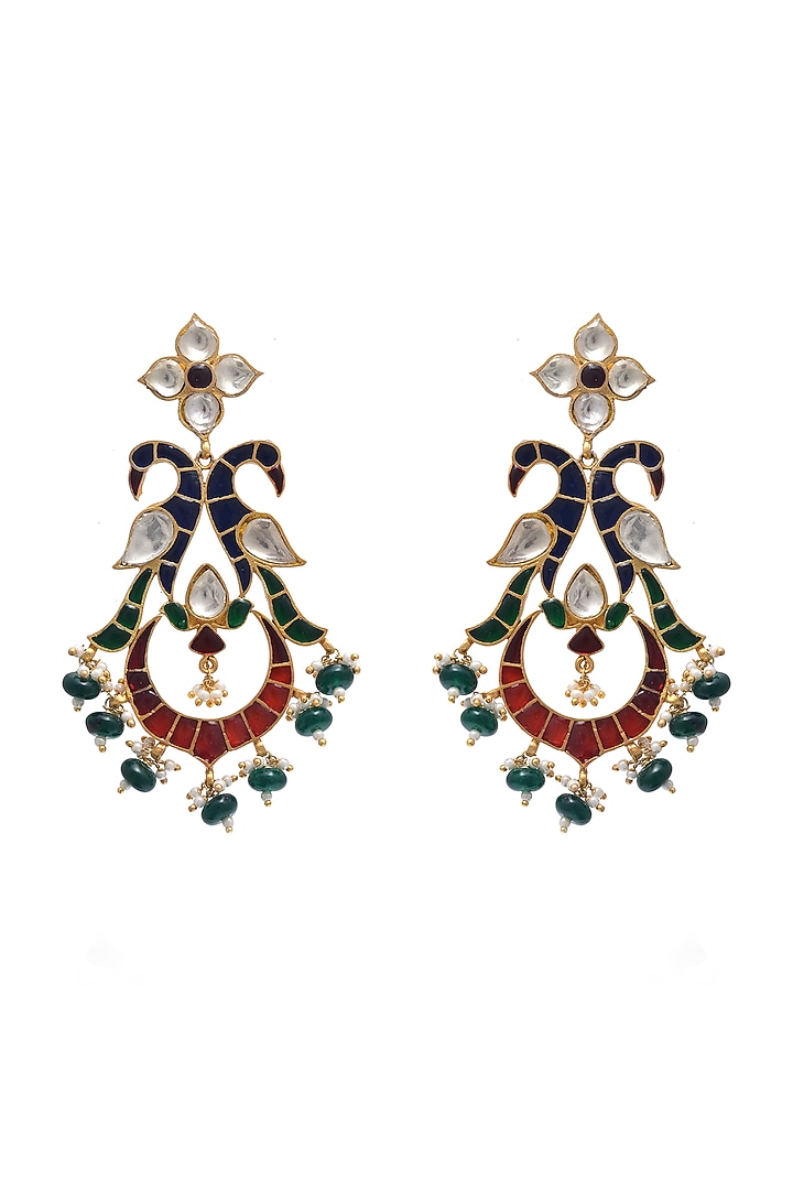 Gold Plated Jadau Meenakari Dangler Earrings In Sterling Silver by Shubh Silver at Pernia's Pop Up Shop