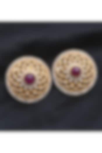 Gold Plated CZ Stone Stud Earrings In Sterling Silver by Shubh Silver