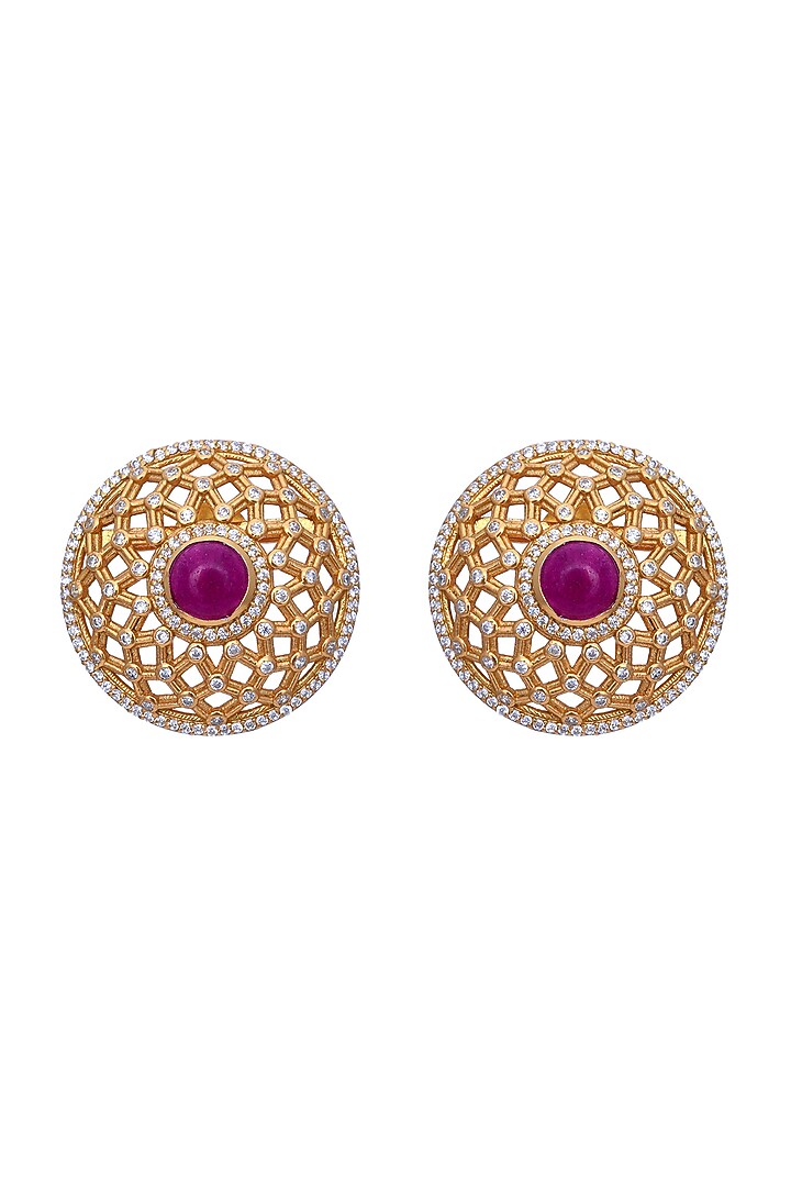 Gold Plated CZ Stone Stud Earrings In Sterling Silver by Shubh Silver at Pernia's Pop Up Shop