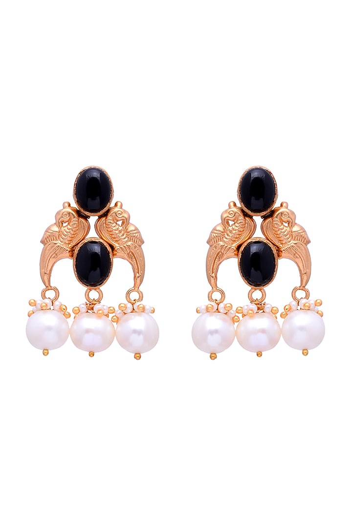 Gold Plated Black Onyx Handcrafted Dangler Earrings In Sterling Silver by Shubh Silver at Pernia's Pop Up Shop