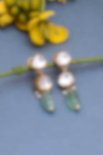 Gold Plated Crystal Polki Handcrafted Dangler Earrings In Sterling Silver by Shubh Silver