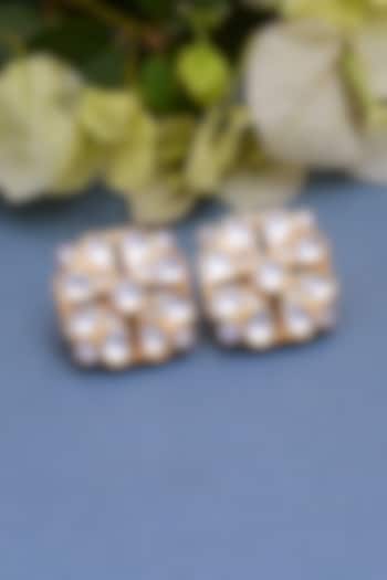 Gold Plated Crystal Polki & Jadau Handcrafted Stud Earrings In Sterling Silver by Shubh Silver