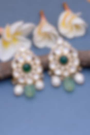 Gold Plated Jadau & Semi-Precious Stone Handcrafted Stud Earrings In Sterling Silver by Shubh Silver