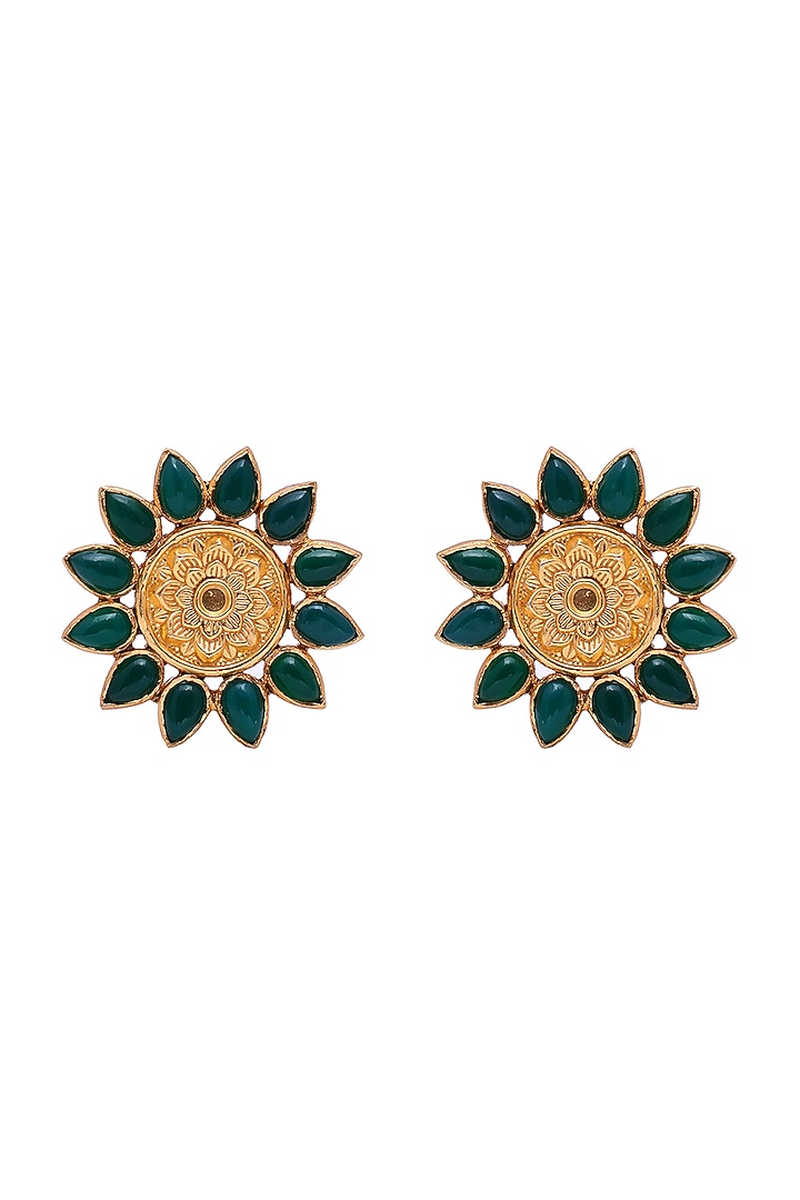 Gold Plated Semi-Precious Stone Handcrafted Stud Earrings In Sterling Silver by Shubh Silver at Pernia's Pop Up Shop